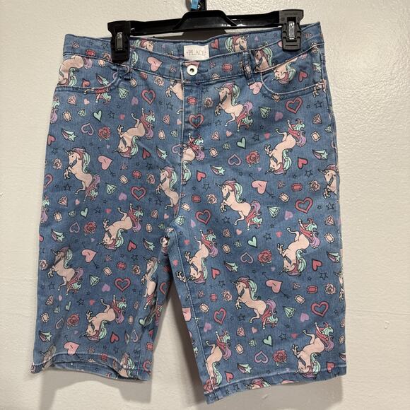 Place Girls Unicorn Graffiti Print Denim Jean Bermuda Shorts Size 16 Plus Casual - Picture 1 of 11